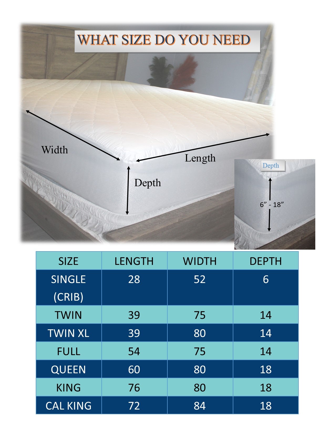 Quilted mattress protector sizes